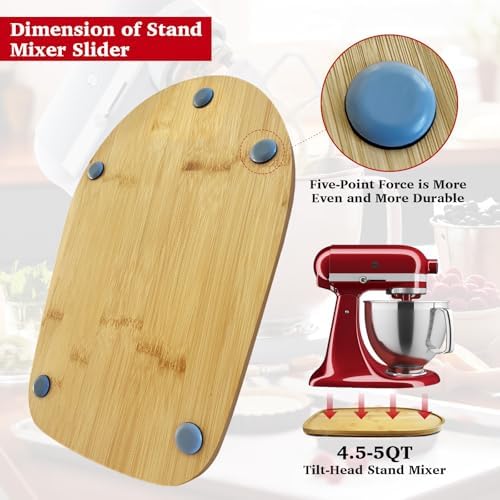 KAWENDE Mixer Slider Mat for Kitchenaid Stand Mixer, Bamboo Sliding Board for KitchenAid 4.5-5 Qt Tilt-Head Stand Mixer, Mixer Slider for Counter Sliding Tray for KitchenAid Mixer Mixers Accessories