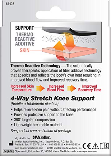 Mueller Sports Medicine FIR 4-Way Knee Support Sleeve, For Men and Women, Gray/Blue, S/M