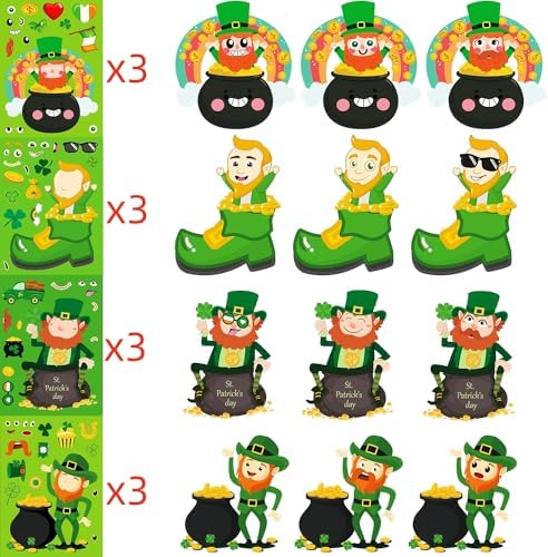 36 Sheets St Patricks Day Stickers, Saint Patricks Make A Face Stickers, Make Your Own St Patricks Day Decorations Accessories for Kids Adults Irish Party Favor Supplies