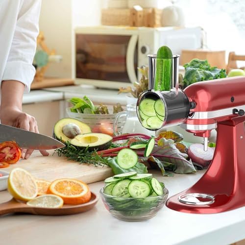 Slicer Shredder Attachment for KitchenAid Stand Mixer with 5 Blades, Cheese Grater Attachment, Fresh Prep Slicer, Bigger Vegetable Salad Maker Accessories for Kitchenaid