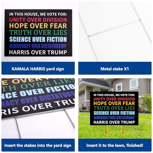 Probsin Kamala Harris 2024 Yard Sign with Metal Stakes Double Sided 12" x 17" In This House Harris Over Trump Signs Voted for Kamala Harris Outdoor Decorations for Lawn, Garden, Window, Party Supplies