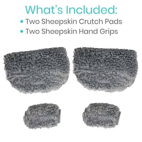Vive Sheepskin Crutch Pads & Hand Grips for Adults, Kids, Crutches, Armpits - Accessories Knee Scooter Foot Injuries Pillow for 5ft Medical 6 feet Youth Padding Arm Underarm Folding Walking Crutches