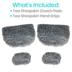 Vive Sheepskin Crutch Pads & Hand Grips for Adults, Kids, Crutches, Armpits - Accessories Knee Scooter Foot Injuries Pillow for 5ft Medical 6 feet Youth Padding Arm Underarm Folding Walking Crutches