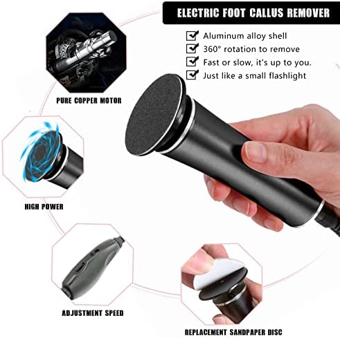 Electric Foot File Callus Remover Professional Foot File Pedicure Tools Adjustable Speed 120pcs Replacement Sandpaper disc Easy to Remove Cutin Dead Skin calluses(Black 120pcs)