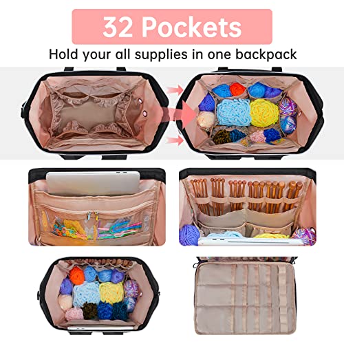 Leudes Knitting Bag Backpack, Yarn Storage Organizer Large Crochet Bag Tote Christmas Gift Yarn Holder Case for Carrying Projects, Knitting Needles (Upgraded Black)