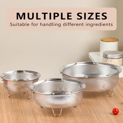 Stainless Steel Steamer Basket - Vegetable & Dumpling Steamer Insert for Pots, Instant Pot Accessories with Handles & Feet, Multi-Purpose Mesh Strainer for Cooking, Fruits (Silvery, Medium)