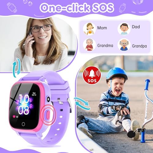 cjc 4G Smart Watch for Kids with GPS Tracker, Texting and Calling, Kids Watch for Ages 4-12 - Includes 2 Way Call, Video Call, Chat, SOS Alerts, App - Fun & Educational Birthday Gift Idea (Purple)