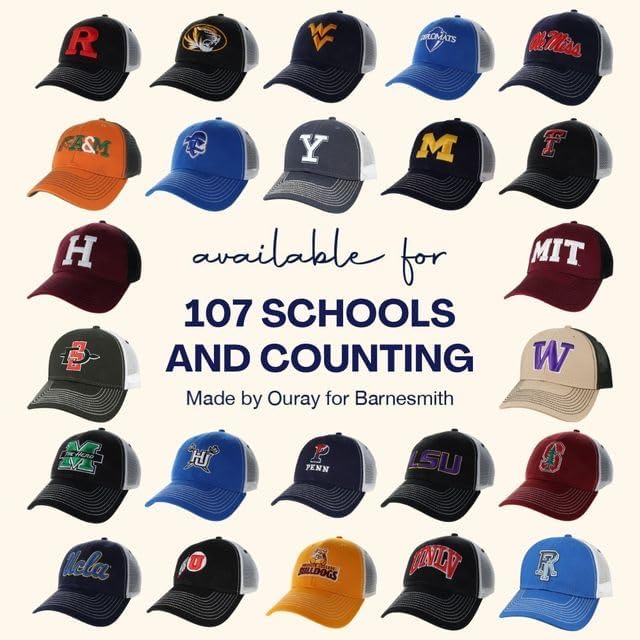 Barnesmith NCAA Adjustable Trucker Hat Unisex Adult Relaxed Fit, 100% Cotton, Sideline Logo, One Size Fits All
