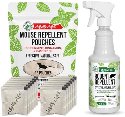 Mighty Mint Mouse Repellent Pouches & Rodent Repellent Spray Bundle