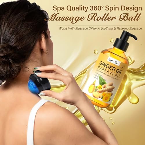 Valentine's Day Gifts for Men&Women -3 Pack Massage Oil for Massage Therapy,Lymphatic Drainage Ginger Oil | Lavender Oil | Sore Muscle Eucalyptus Massage Oils &Massage Ball for Date Night