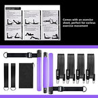 Pilates Bar Kit with Resistance Bands(4 x Bands),3-Section Pilates Bar with Stackable Bands Workout Equipment for Legs,Hip,Waist and Arm (Adjustable(Purple 40/50lbs))