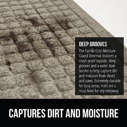 Gorilla Grip Ultra Absorbent Moisture Guard Doormat, Absorbs Up to 5.7 Cups of Water, Stain and Fade Resistant, Spiked Rubber Backing, All Weather Mats Capture Dirt, Indoor Outdoor, 35x23, Beige