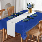24Pack Disposable Plastic Tablecloths and Satin Table Runner Set Blue and Silver Dot Tablecloth Silver Satin Table Runner for Wedding Birthday Baby Shower Anniversary Christmas New Year Party Supplies