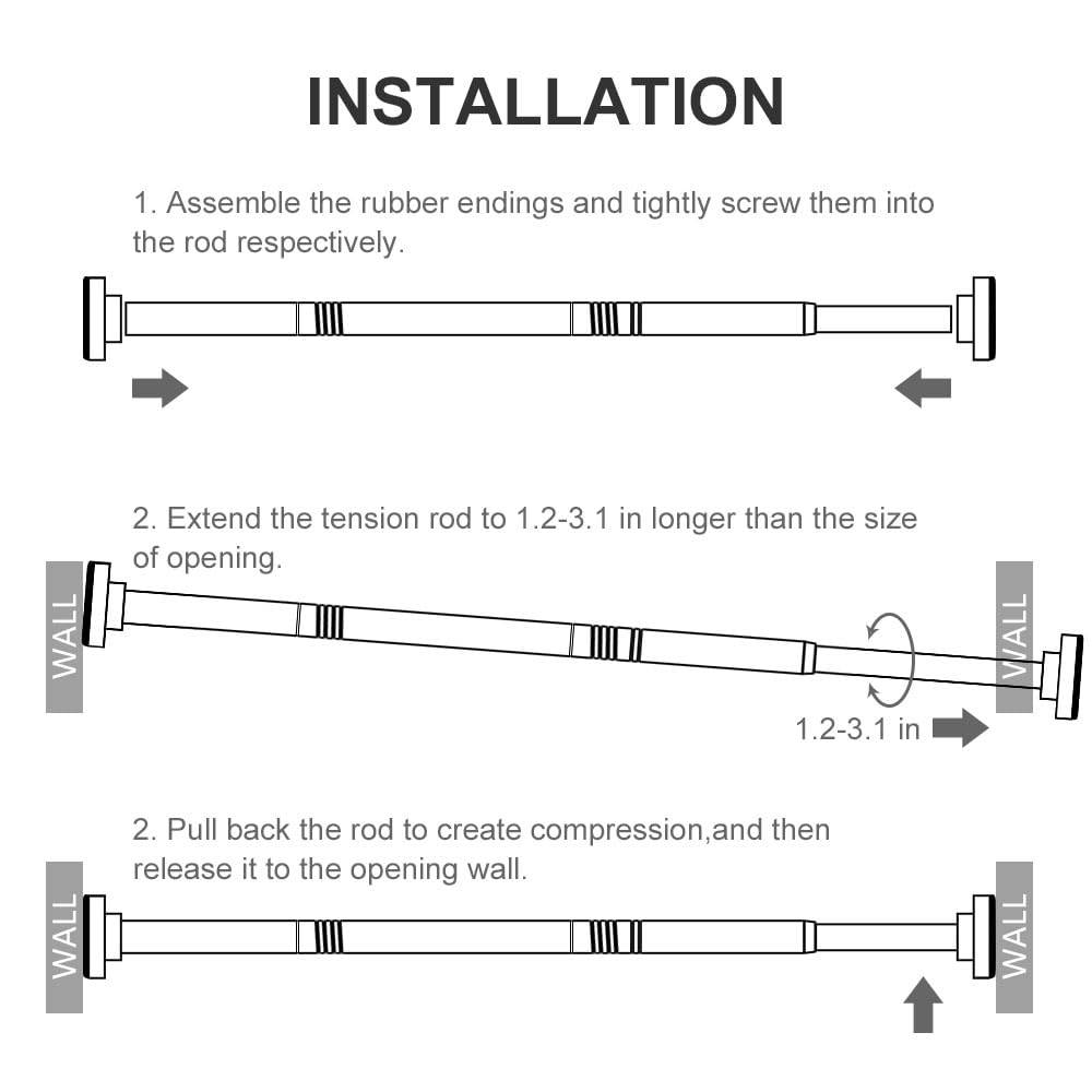 Ausemku Shower Curtain Rod Tension - 26-76 Inch Never Rust Non-Slip Spring Tension Curtain Rod No Drilling Stainless Steel Curtain Rod Use Bathroom Kitchen（Silver）