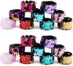 Childom 20 Pack Slap Bracelets 2-Color Reversible Charm Bracelets stage sequins horsetail buckle color ball head hair accessories hair accessories Magic Wristband