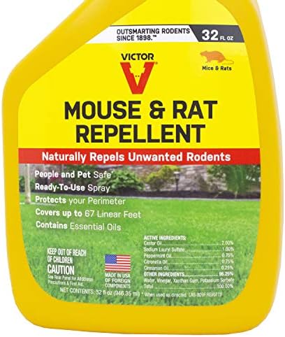 Victor M809 Mouse and Rat Repellent Natural Peppermint Non-Toxic Spray for Indoor and Outdoor Use Ready to Use – 32 fl oz