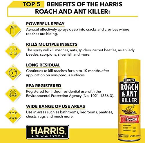 Harris 10-Month Roach & Ant Killer, Odorless & Non-Staining Aerosol Spray, 16oz