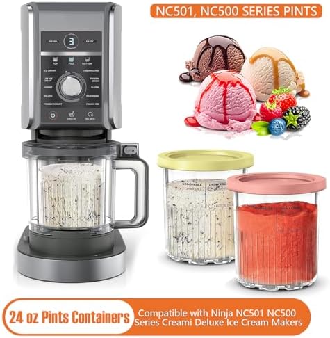 Creami Pint Containers Replacement for Ninja Creami Deluxe Pints 24oz NC501, Compatible with Ninja NC501 NC500 Series Creami Deluxe Ice Cream Makers (NC500 Series - 6 Pack)