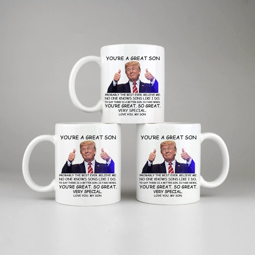 PEJAFAN Donald Trump Son Coffee Mugs - You're A Great Son Trump Mug, Great Son Trump Coffee Mug Birthday Gag Gifts for Son, Funny Trump Speech Mug Son Present 11 Ounces White Ceramic Cup (Son)