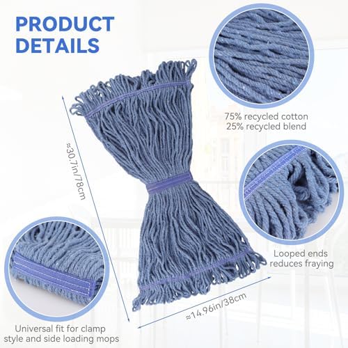 Commercial Heavy Duty Mop Heads Replacement for Rubbermaid: 3 Packs Industrial Wet Mop Head for Floor Cleaning - Cotton Commercial Products Wet Mop Refills