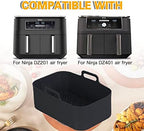 2pcs Air Fryer Silicone Pot for Ninja Foodi Dual DZ201,Reusable Air Fryer Silicone Liners,Rectangle Air Fryer Basket 8QT, Air fryer Accessories (2PCS, black)