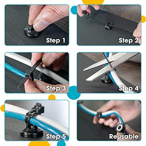 HATSBI. Multipurpose Magnetic Cable Zip Tie Mounts Neodymium Magnets Black (12 Pack). 12 Black Cable Zip Ties Included. Cable Holder for Cable Management. Holds Standard Zip Ties/Cable Ties.