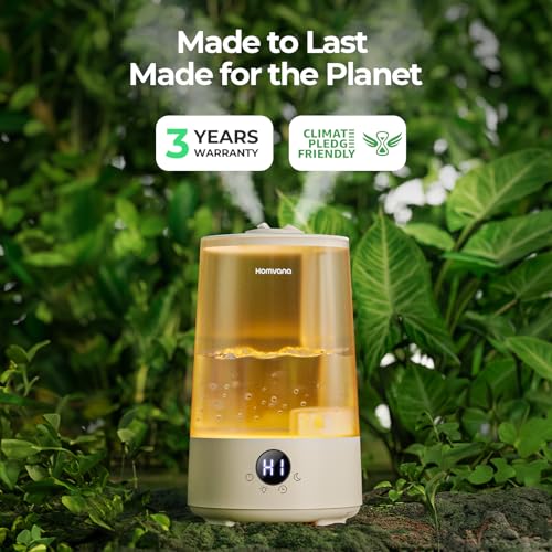 Homvana Humidifiers for Bedroom Home, 3.6 L Cool Mist Top-Fill 34H Super Long Time, Quiet 16dB, Baby Humidifier, Oil Diffuser for Large Room, Plants, Nursery, Office BPA FREE, 7 Color Light Ultrasonic