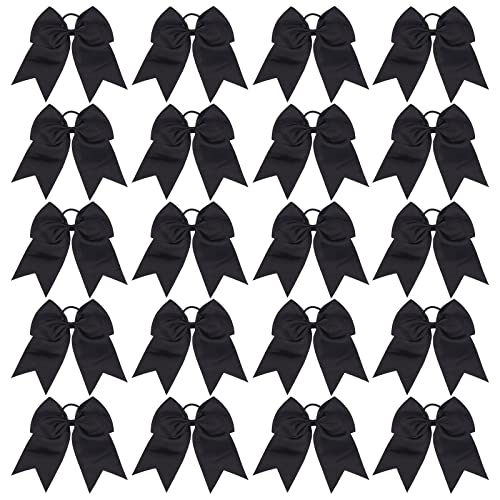 20 PCS 8 Inch Cheer Hair Bows Large Cheerleading Big Hair Bows with Ponytail Holder Hand-made Grosgrain Ribbon Hair Accessories for Teen Girls(Black)