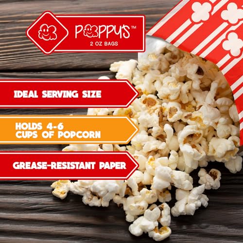 Poppy's Paper Popcorn Bags - 1000 2 oz Concession-Grade Bags, Popcorn Machine Accessories for Popcorn Bars, Movie Nights, Concessions