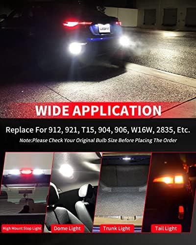 LASFIT 921 LED Bulb Reverse Light, 912 T15 LED 6000K White Canbus Error Free W16W 906 904 LED Backup Replacement Cargo Lights For Car/Trunk, 300% Super Bright, Pack of 2