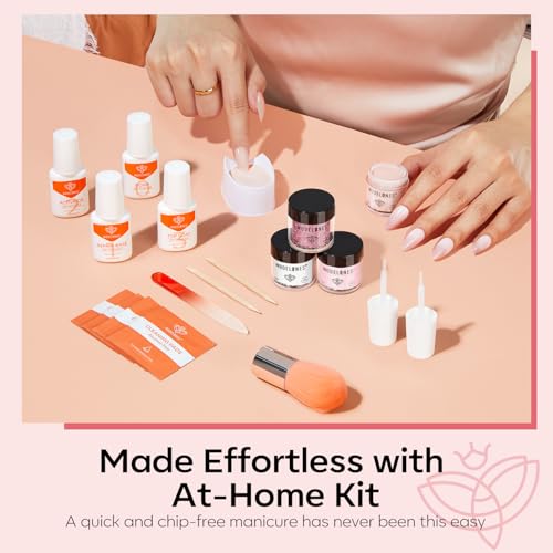 Modelones Dip Powder Nail Kit, 4 Colors White Nude Pink Glitter Dipping Starter Set with Liquid and Complete Accessories for French Nails Art Salon DIY at Home Manicure