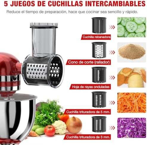 Slicer Shredder Attachment for KitchenAid Stand Mixer with 5 Blades, Cheese Grater Attachment, Fresh Prep Slicer, Bigger Vegetable Salad Maker Accessories for Kitchenaid