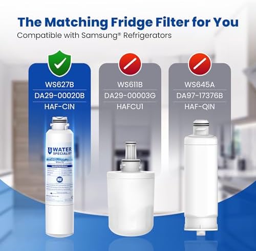 Waterspecialist DA29-00020B Samsung Water Filter for Refrigerators, Replacement for Samsung Water Filter DA29-00020B, HAF-CIN, RS25J500DSR, RF28HMEDBSR, HAF-CIN/EXP, RF4287HARS, RF28HFEDBSR, 3 Filters