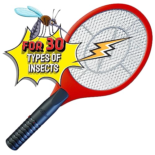 ASISNAI Bug Zapper 18" Electric Fly & Mosquito Swatter Racket - Outdoor/Indoor Killer for Flies, Battery-Operated Tennis Killing Zap, 3000 Volts Electronic Catcher, 2 AA Batteries Included - Red