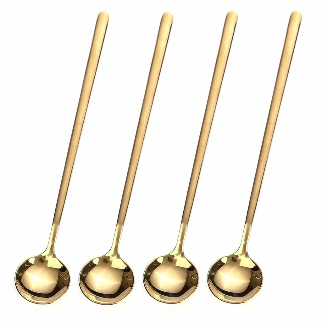 4 PCS 6.7 Inches Coffee Spoons, Stirring Spoons, Tea Spoons Long Handle, Teaspoons, Gold Spoons, Ice Tea Spoons, Long Spoons for Stirring, Espresso Spoons Stainless Steel