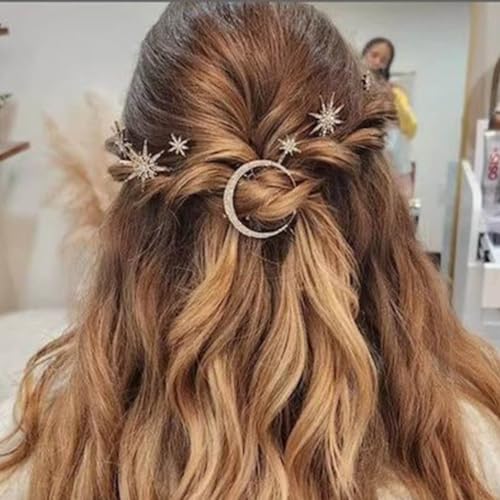 Bartosi Rhinestone Moon Hair Clips Star Hairpins Crystal Decorative Bobby Pins Retro Bride Wedding Hair Pins Side Clip Hair Accessories for Women and Girls (Pack of 3) (Bronze)
