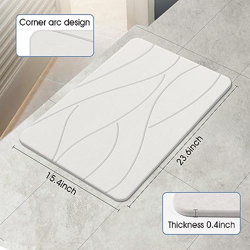 Veeloim Stone Bath Mat Diatomaceous Earth Bath Mat Non-Slip Super Absorbent Stone Bath Mats for Bathroom Quick Drying Diatomite Stone Shower Mat Large Natural Easy to Clean(23.6×15.4" White)