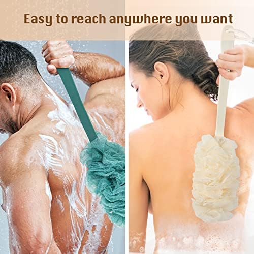 2Pack Back Scrubber for Shower，PIPUHA Loofah Sponge Shower Brush Using Body Exfoliating with Long Handle, Loofah on a Stick for Men Women, Bathing Accessories for Body Brushes (Blue and White)