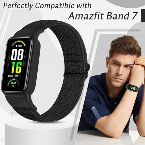 Solo Loop Elastic Nylon Bands Only Compatible with Amazfit Band 7 Straps,Soft Adjustable Stretchy Sport Replacement Strap for Amazfit Band 7 for Men Women