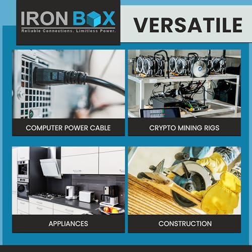 IronBox Electric - NEMA 6-20P Plug to IEC C13 Power Cord - 15A/250V, 14/3 AWG - UL Listed Heavy Duty Power Cord - Replacement Cords for Monitor, Computer, Printer, Audio Speaker & More (6ft, Molded)