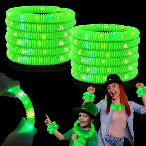 St Patricks Day Green Glow Sticks Party Favors Toys Gifts for kids,Saint Patricks Light up Bracelets Necklaces Accessories Decorations,St Patty's Non Candy Goodie Gift Bag Stuffers Treats for Boy Girl