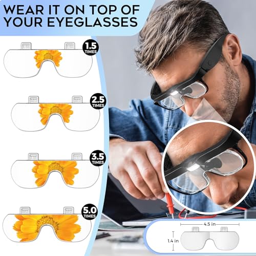 Dilzekui Magnifying Glass with Light 1.5X to 5.0X, Rechargeable Magnifying Glasses Head Magnifier, Lighted Magnifying Glass with 4 Detachable Lenses, Magnifying Headset for Close Work Reading Jewelry