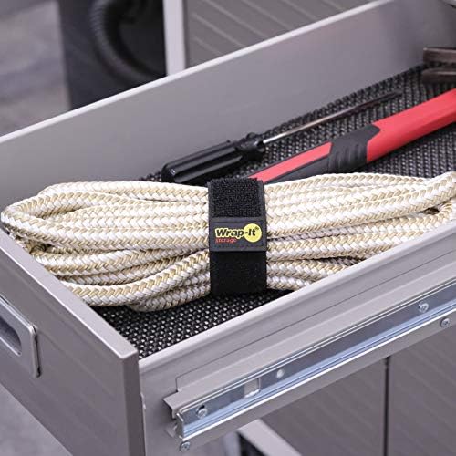 Selfie Straps by Wrap-It Storage, 12-inch (8-Pack), Black - Stretchy Hook and Loop Cord Organizer that Stays Attached to Cord for Electrical Cable Management and Organization