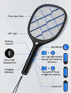 YISSVIC Electric Fly Swatter Bug Zapper Racket Rechargeable Mosquito Killer with LED Light for Indoor Home Office Backyard Patio Camping (Black)