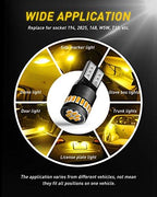 AUXITO 194 LED Bulb Amber Yellow 168 2825 W5W T10 Wedge 24-SMD 3014 Chipsets Replacement Bulbs for Car Dome Map License Plate Courtesy Step Lights (Pack of 2)