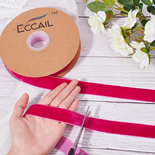 arricraft 20 Yards × 1 Inch Christmas Single Side Pink Velvet Ribbon, Satin Ribbon Roll for Wedding Gift Wrapping Velvet Fabric Hair Bows Flower Arranging Home Decorating (Pink)