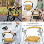 LedBack Cushion Walkers Accessories Sets Yellow Flowers Walker Seat Backrest Covers Replacement Storage Bag for Rollator Seat & Roller Bar Covers, Easy to Clean