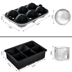 Ice Cube Trays (Set of 2), Sphere Ice Ball Maker with Lid & Large Square Ice Cube Maker for Whiskey, Cocktails and Homemade, Keep Drinks Chilled Black