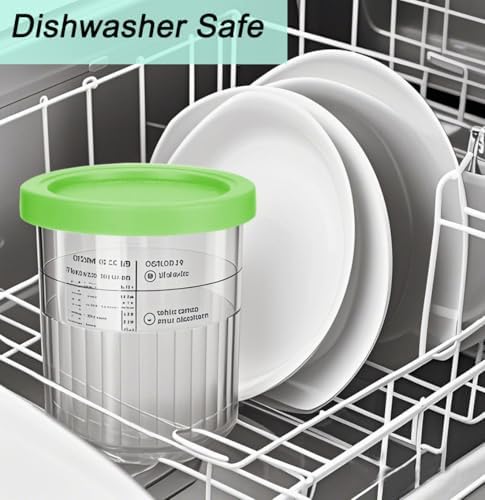For Ninja Creami Deluxe Pint and Lids 24oz Replacement Ice Creanm Containers Compatible with NC501, NC500 Series Ice Cream Maker Leakproof Reusable Dishwasher Safe Set of 4