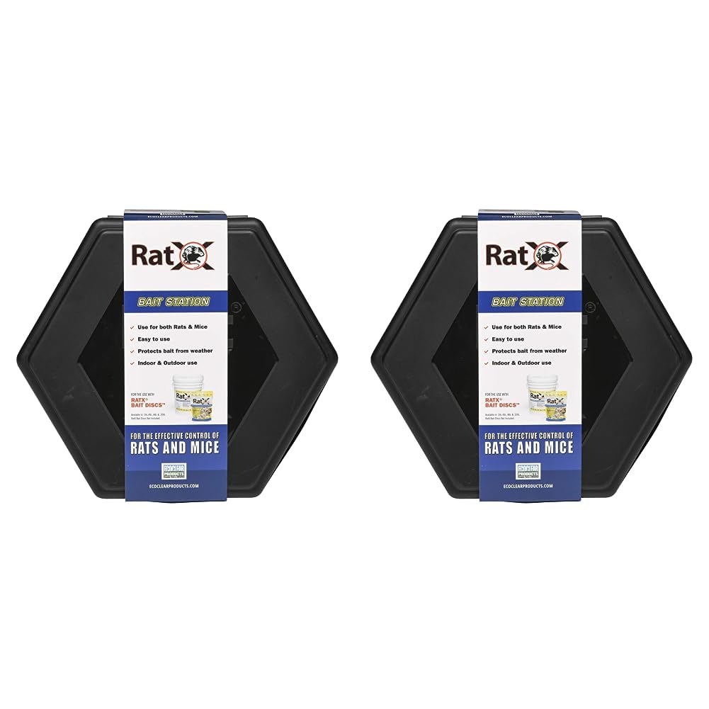 RatX EcoClear Products 620301-3D, Rodent Station, Plastic, Small Size Suitable for Mice Weatherproof Rat/Mouse Bait Box, Multi (Pack of 2)